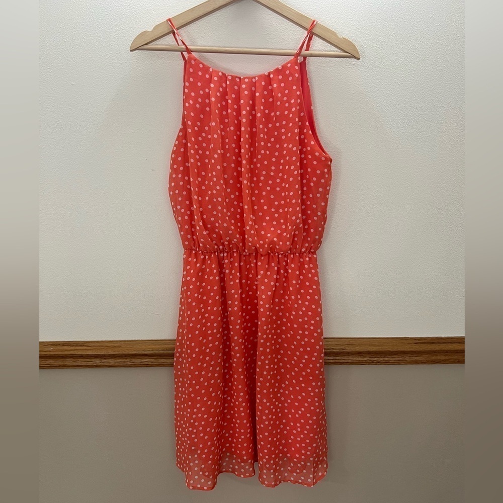 EUC TJ Maxx Pink White Polka Dot Midi Dress size small